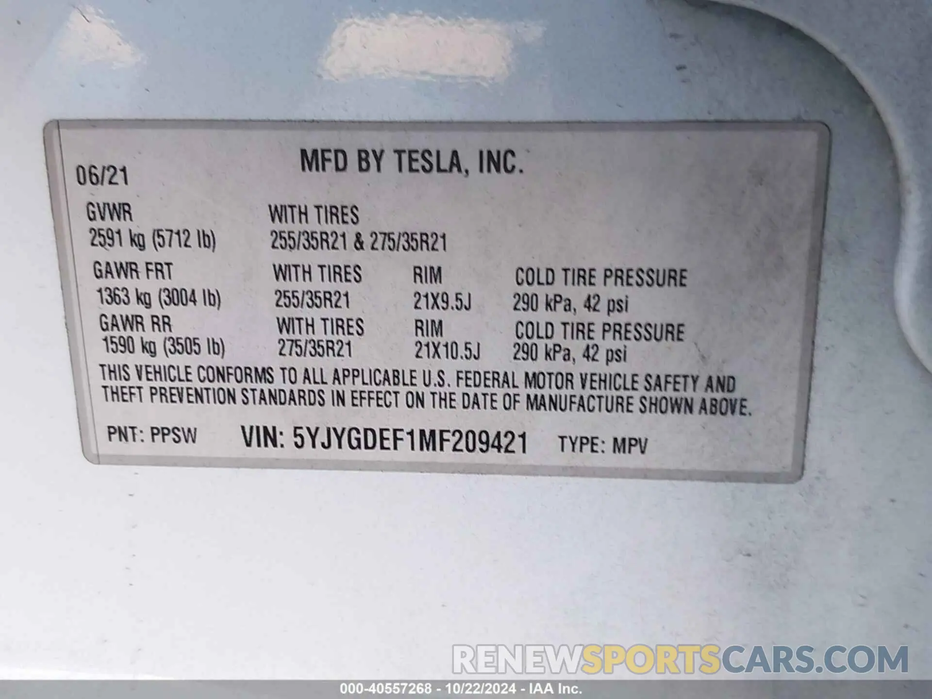 9 Photograph of a damaged car 5YJYGDEF1MF209421 TESLA MODEL Y 2021