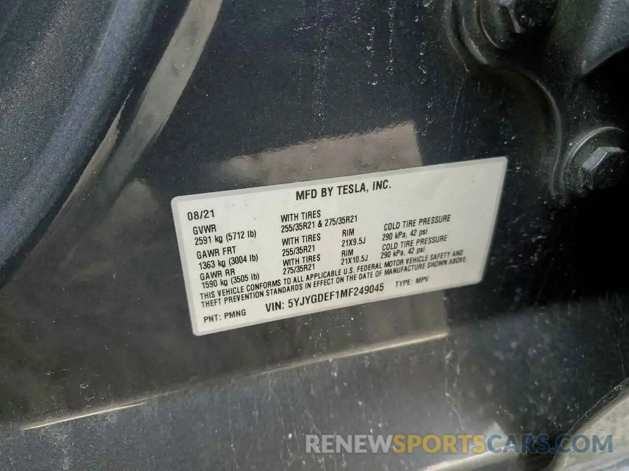 14 Фотография поврежденного автомобиля 5YJYGDEF1MF249045 TESLA MODEL Y 2021