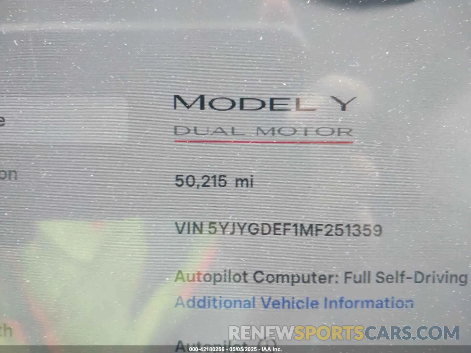 15 Фотография поврежденного автомобиля 5YJYGDEF1MF251359 TESLA MODEL Y 2021