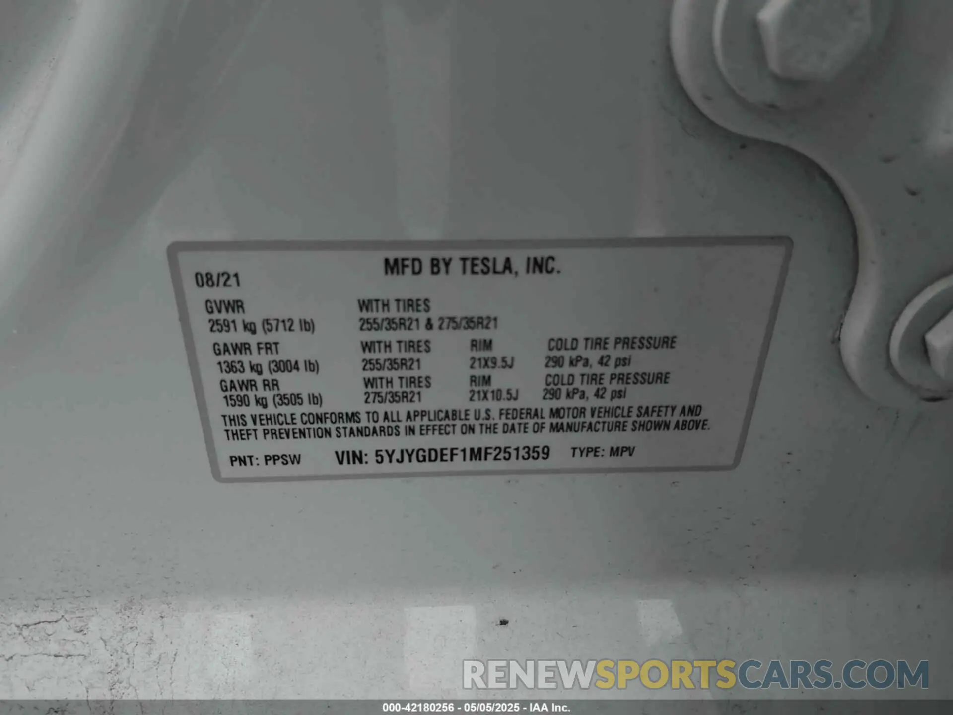 9 Фотография поврежденного автомобиля 5YJYGDEF1MF251359 TESLA MODEL Y 2021