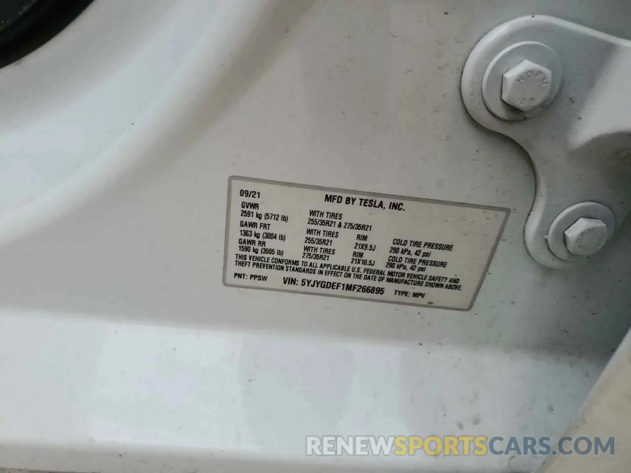 12 Фотография поврежденного автомобиля 5YJYGDEF1MF266895 TESLA MODEL Y 2021