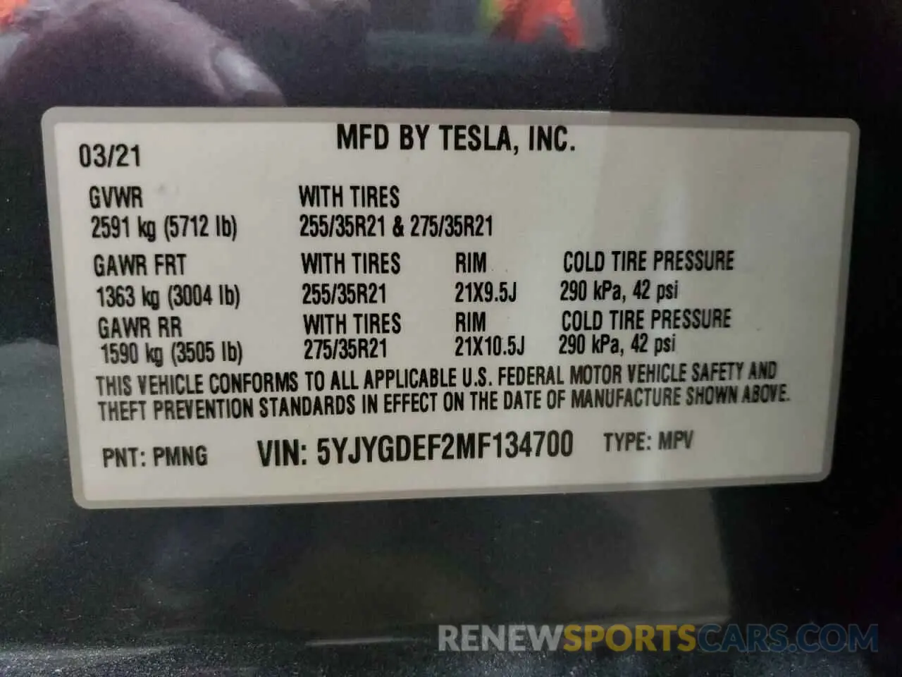 14 Photograph of a damaged car 5YJYGDEF2MF134700 TESLA MODEL Y 2021