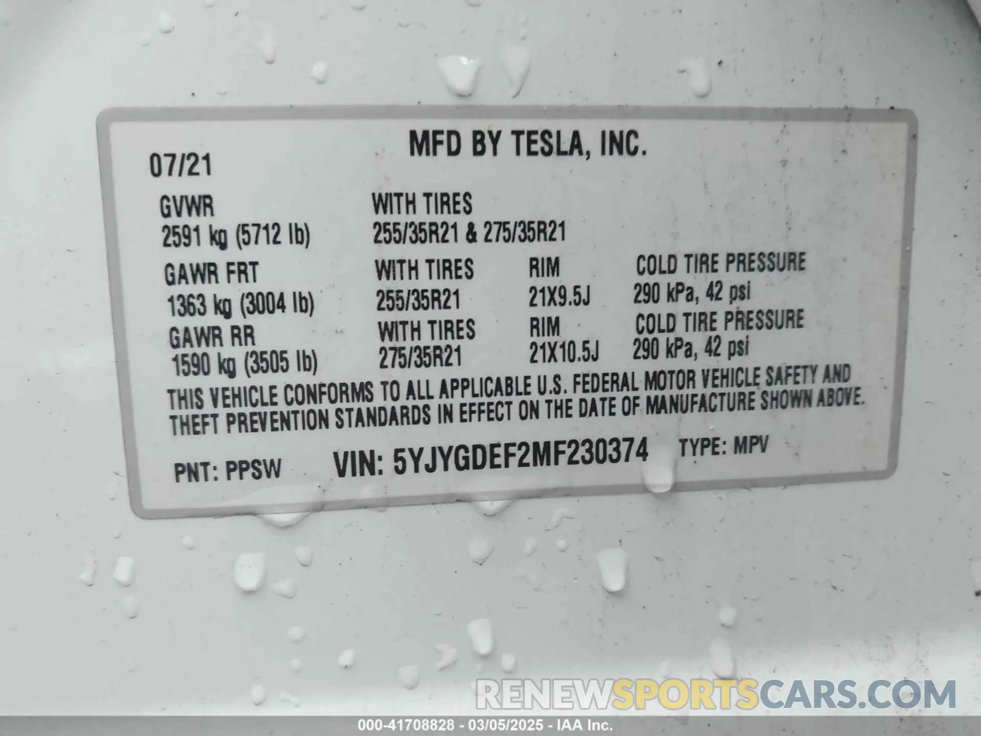 9 Photograph of a damaged car 5YJYGDEF2MF230374 TESLA MODEL Y 2021