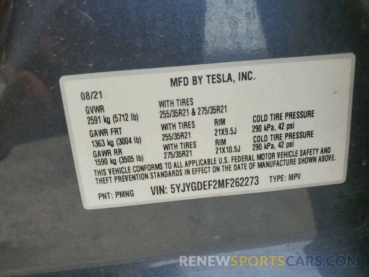 13 Photograph of a damaged car 5YJYGDEF2MF262273 TESLA MODEL Y 2021