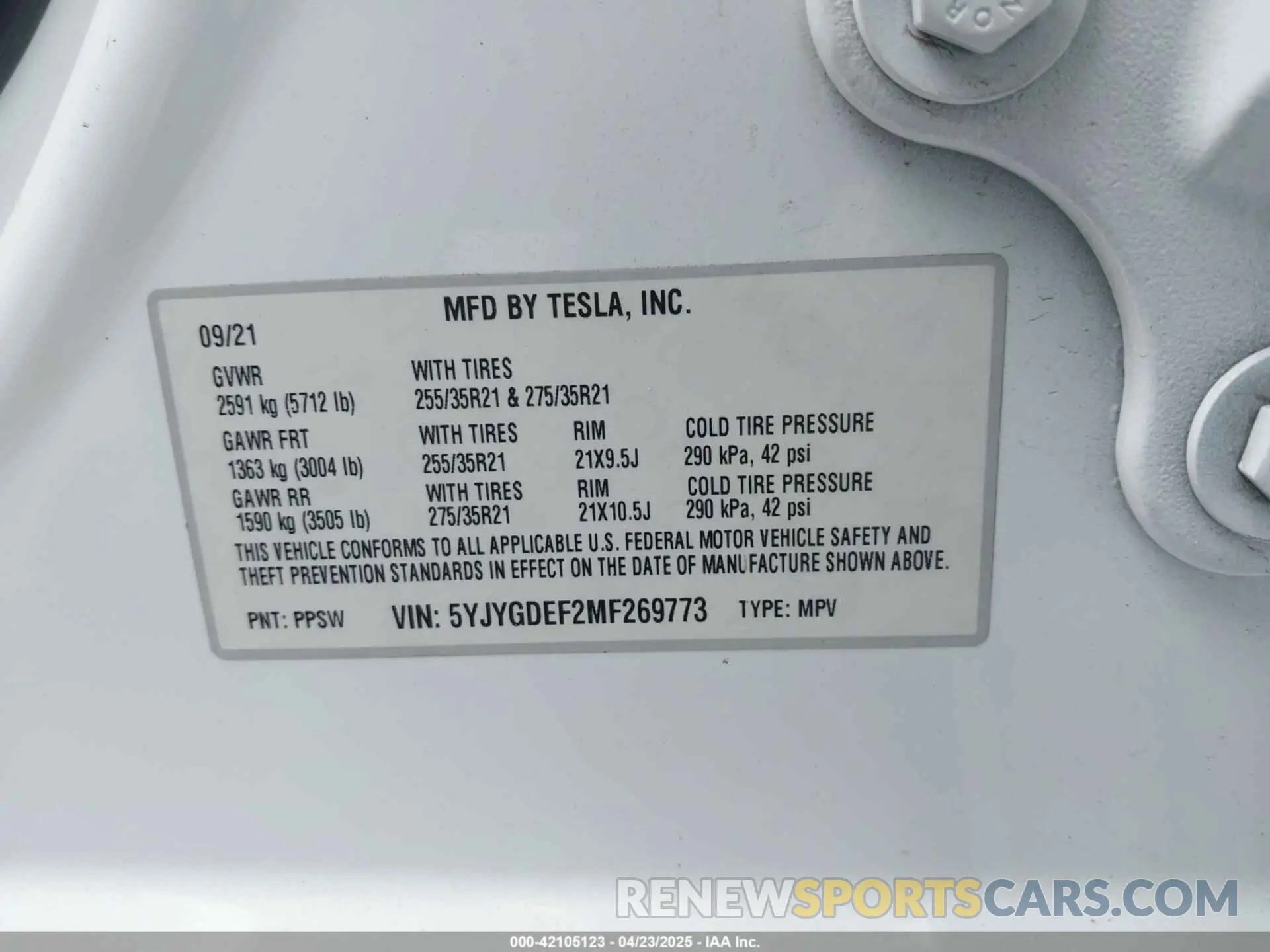 9 Фотография поврежденного автомобиля 5YJYGDEF2MF269773 TESLA MODEL Y 2021