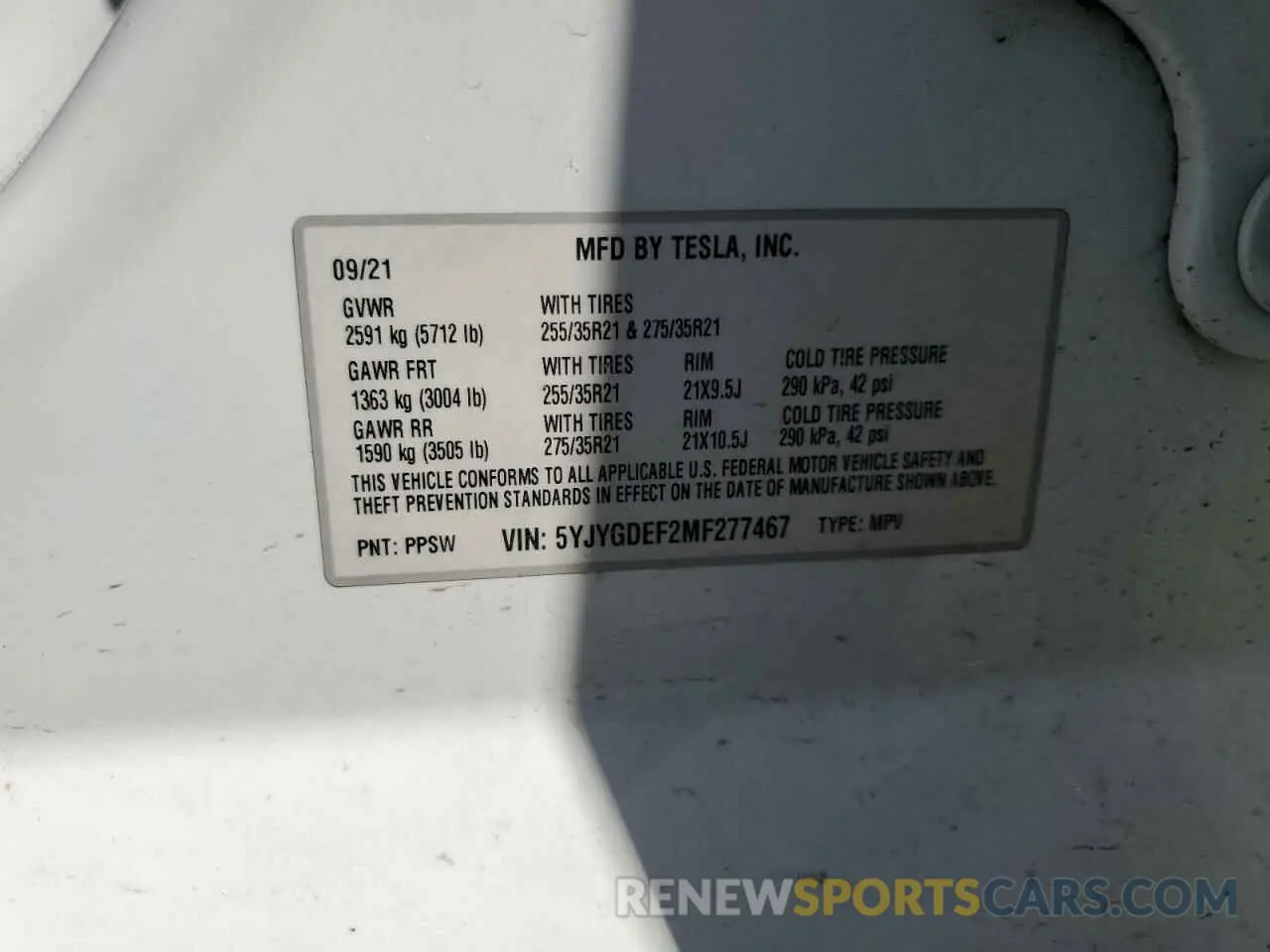 16 Фотография поврежденного автомобиля 5YJYGDEF2MF277467 TESLA MODEL Y 2021