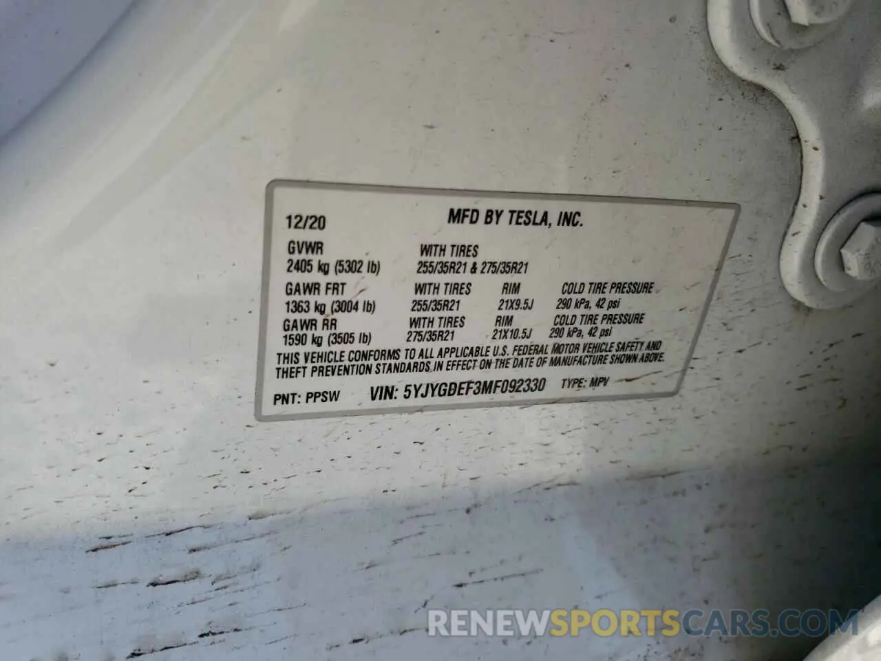 12 Photograph of a damaged car 5YJYGDEF3MF092330 TESLA MODEL Y 2021
