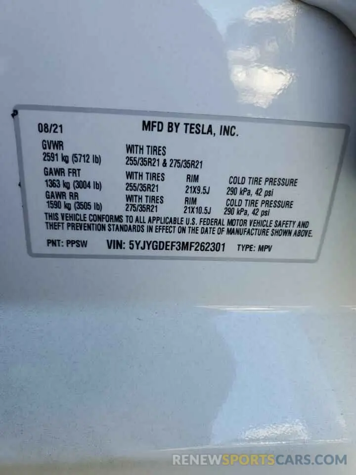 14 Photograph of a damaged car 5YJYGDEF3MF262301 TESLA MODEL Y 2021