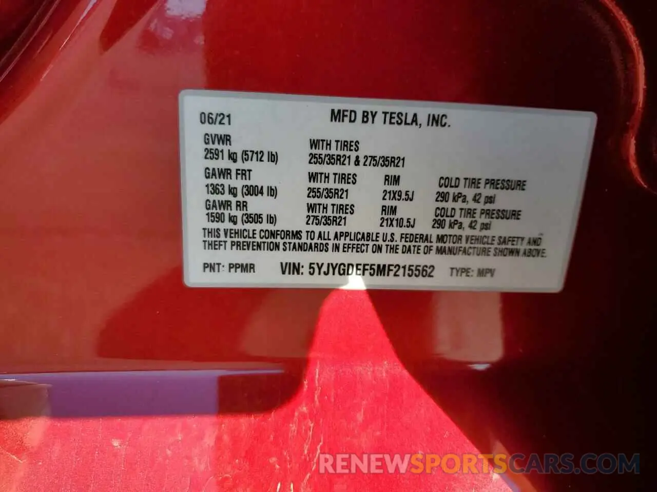 16 Photograph of a damaged car 5YJYGDEF5MF215562 TESLA MODEL Y 2021