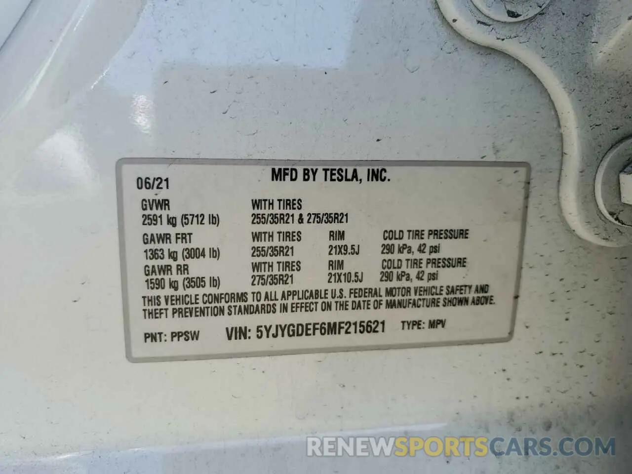14 Фотография поврежденного автомобиля 5YJYGDEF6MF215621 TESLA MODEL Y 2021