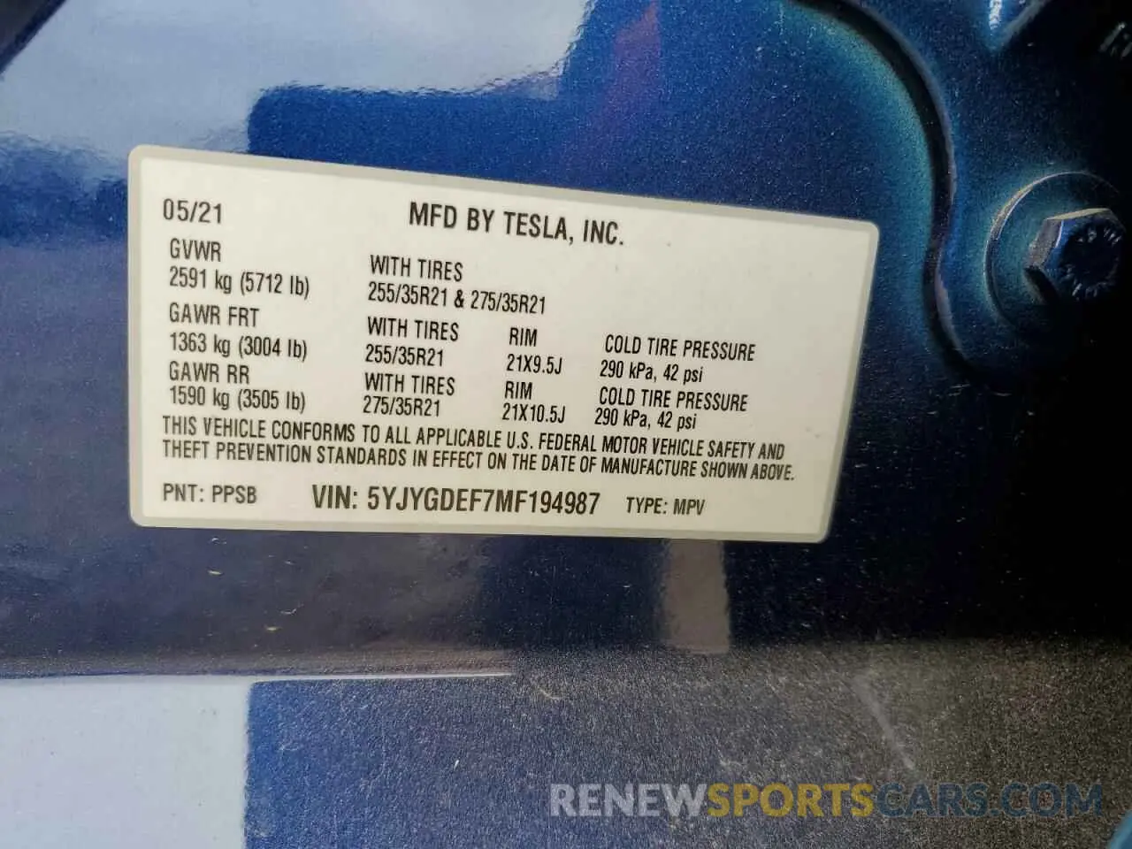 12 Фотография поврежденного автомобиля 5YJYGDEF7MF194987 TESLA MODEL Y 2021