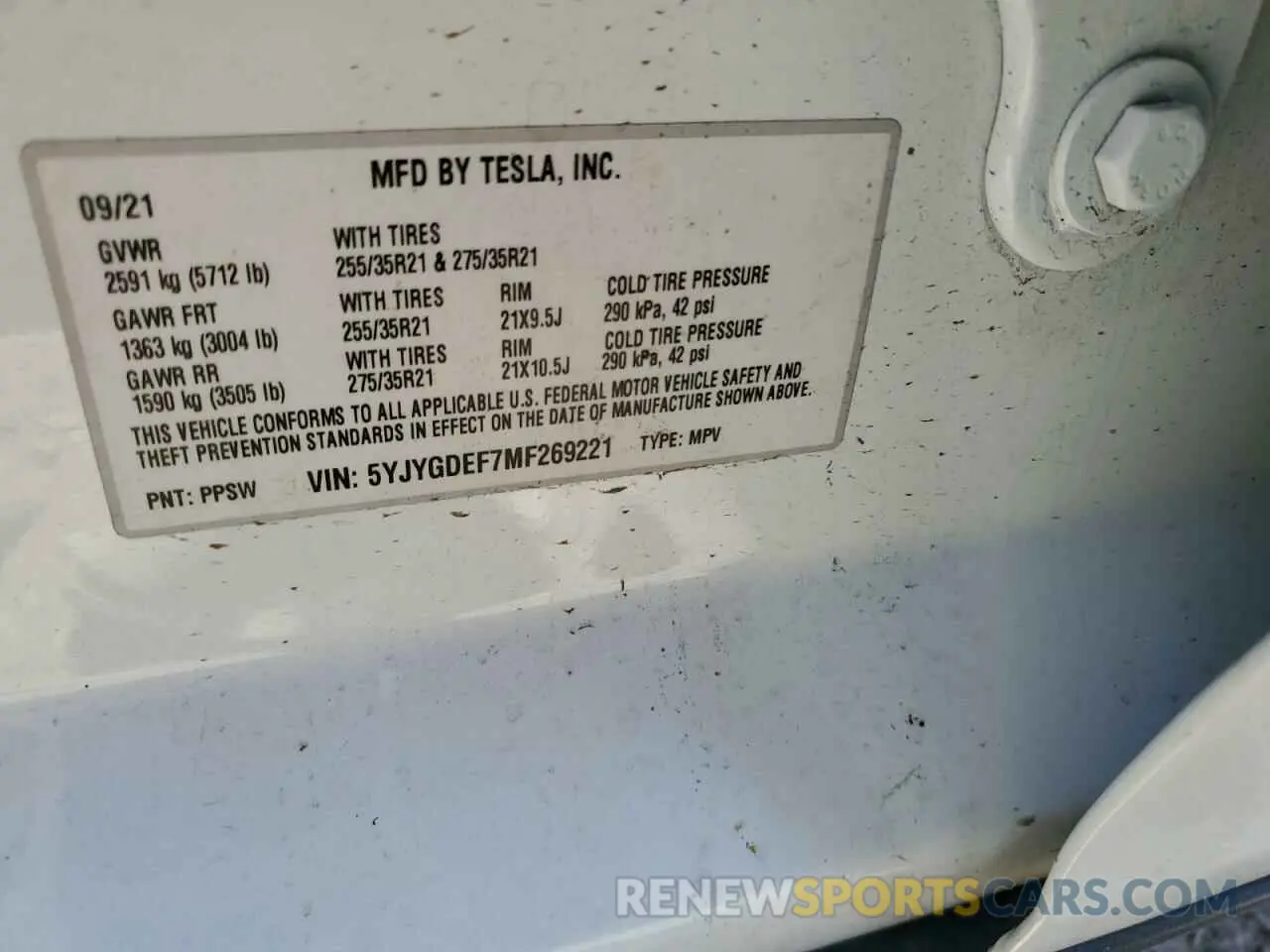 13 Фотография поврежденного автомобиля 5YJYGDEF7MF269221 TESLA MODEL Y 2021