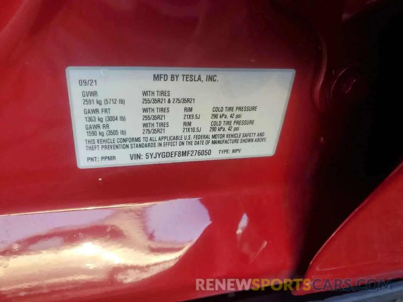 14 Фотография поврежденного автомобиля 5YJYGDEF8MF276050 TESLA MODEL Y 2021