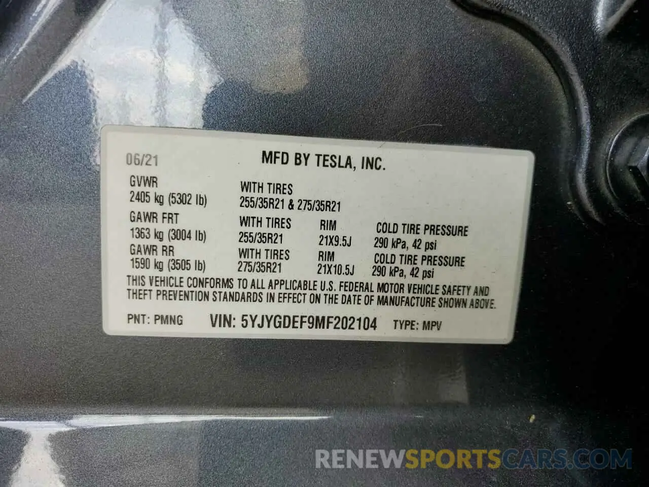 13 Photograph of a damaged car 5YJYGDEF9MF202104 TESLA MODEL Y 2021