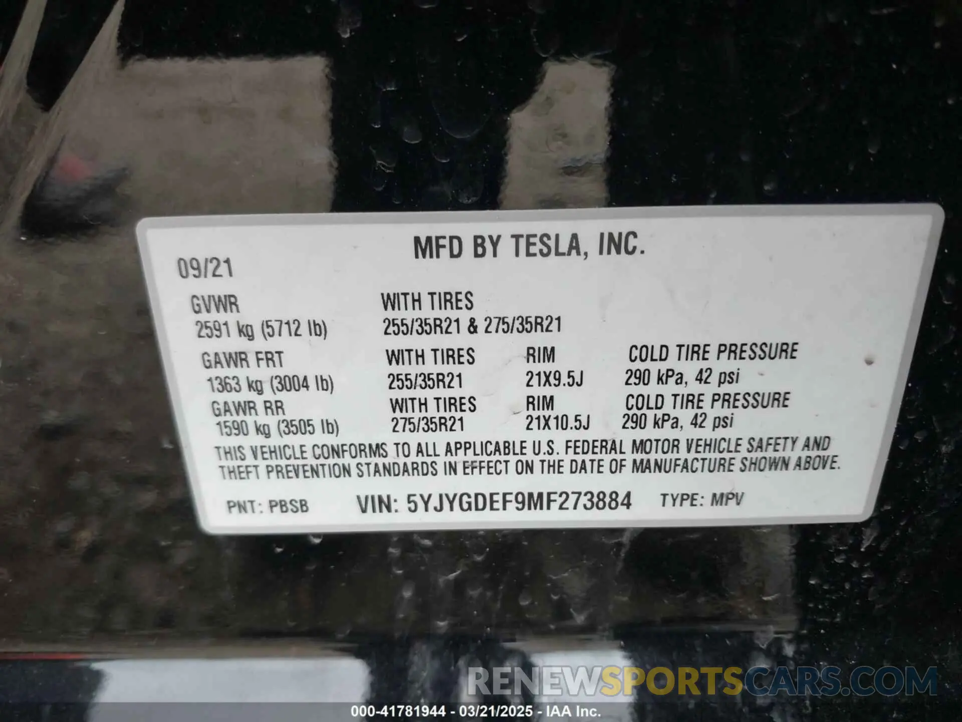 9 Фотография поврежденного автомобиля 5YJYGDEF9MF273884 TESLA MODEL Y 2021