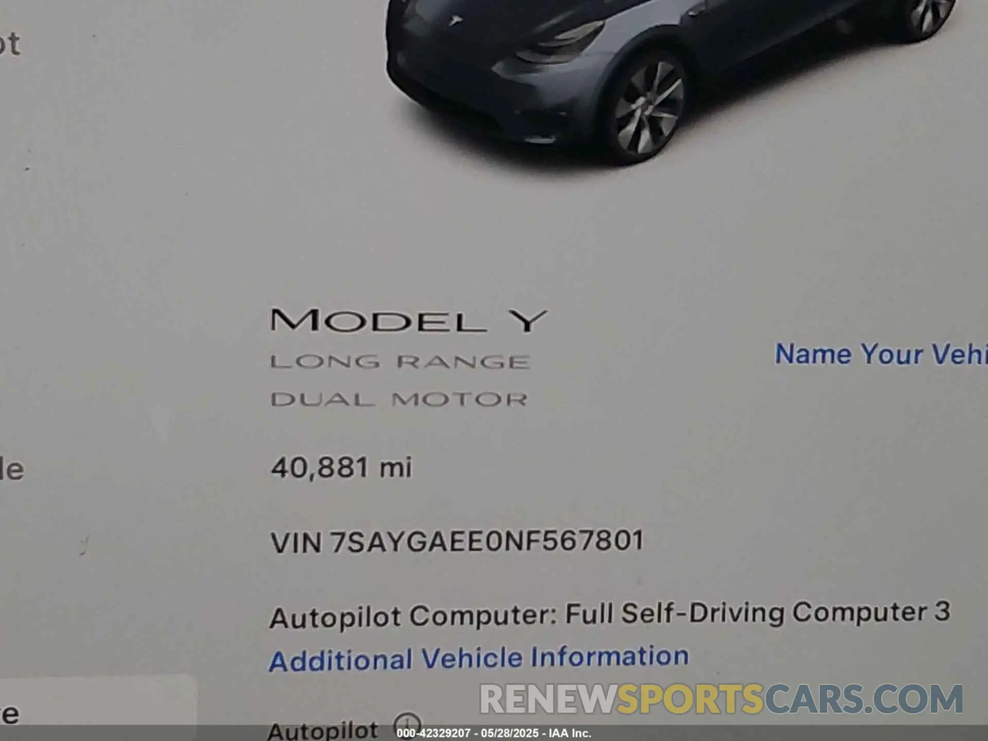 15 Фотография поврежденного автомобиля 7SAYGAEE0NF567801 TESLA MODEL Y 2022