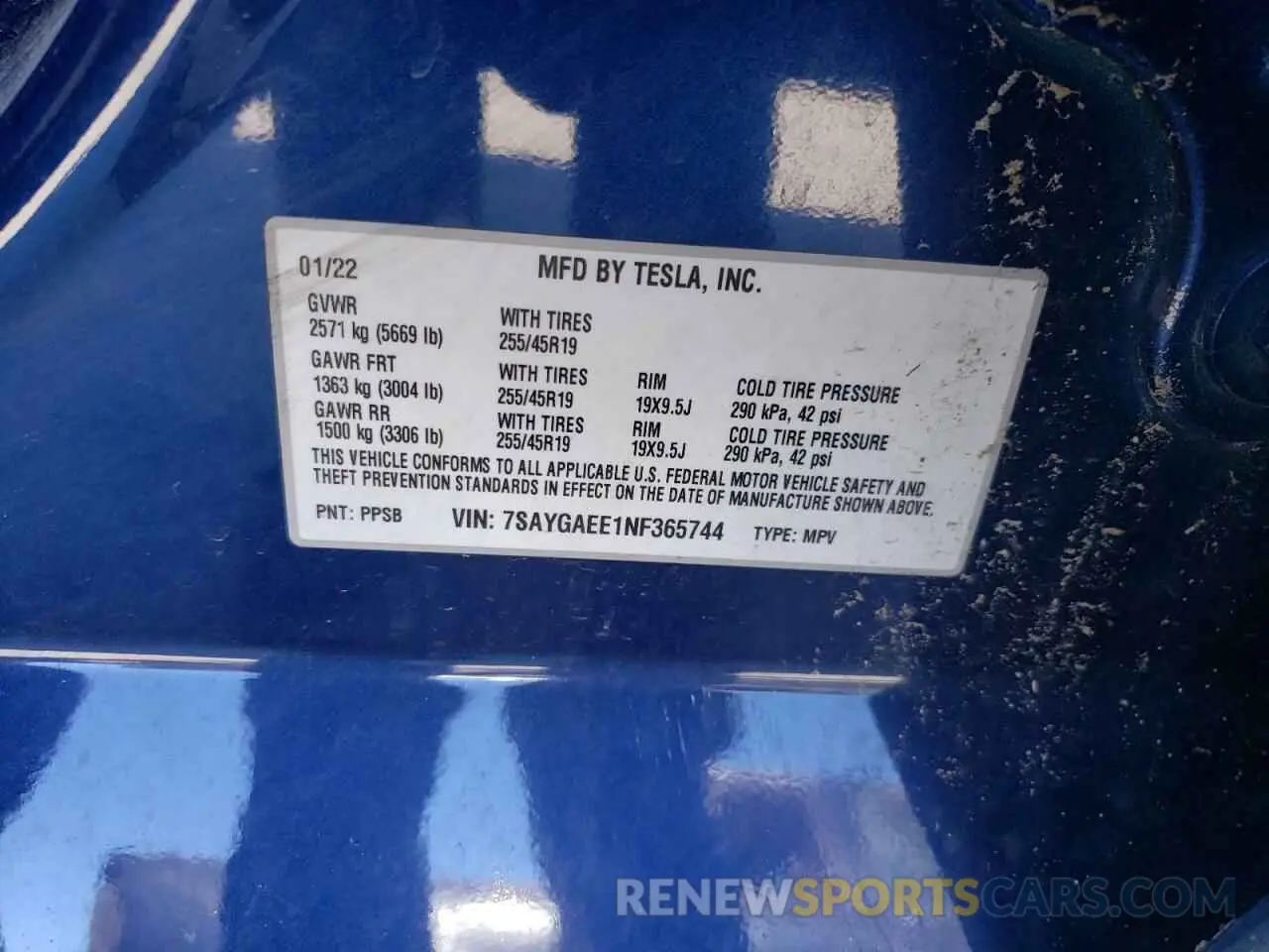 14 Фотография поврежденного автомобиля 7SAYGAEE1NF365744 TESLA MODEL Y 2022