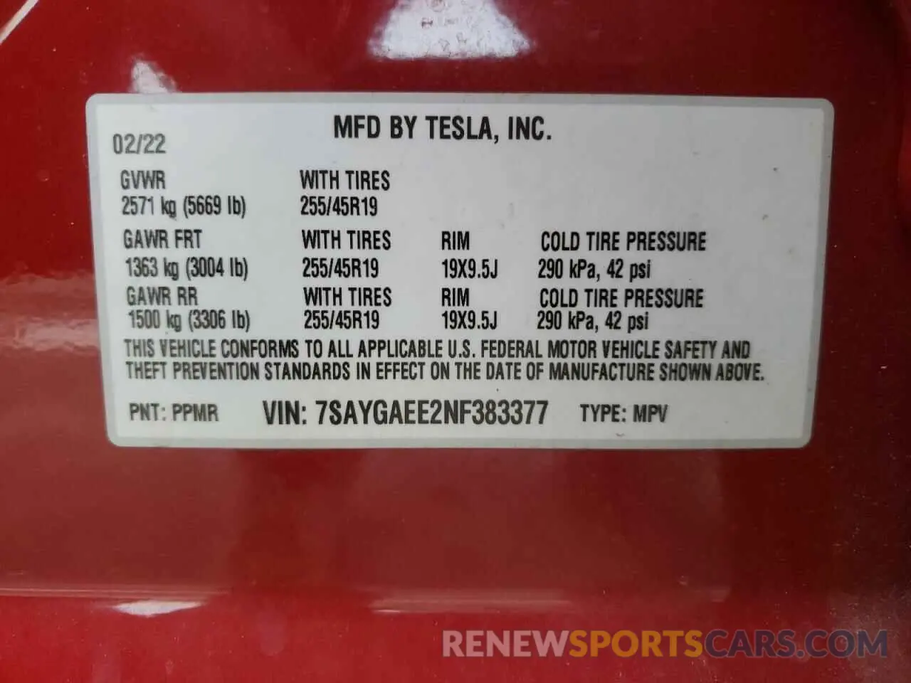 12 Фотография поврежденного автомобиля 7SAYGAEE2NF383377 TESLA MODEL Y 2022