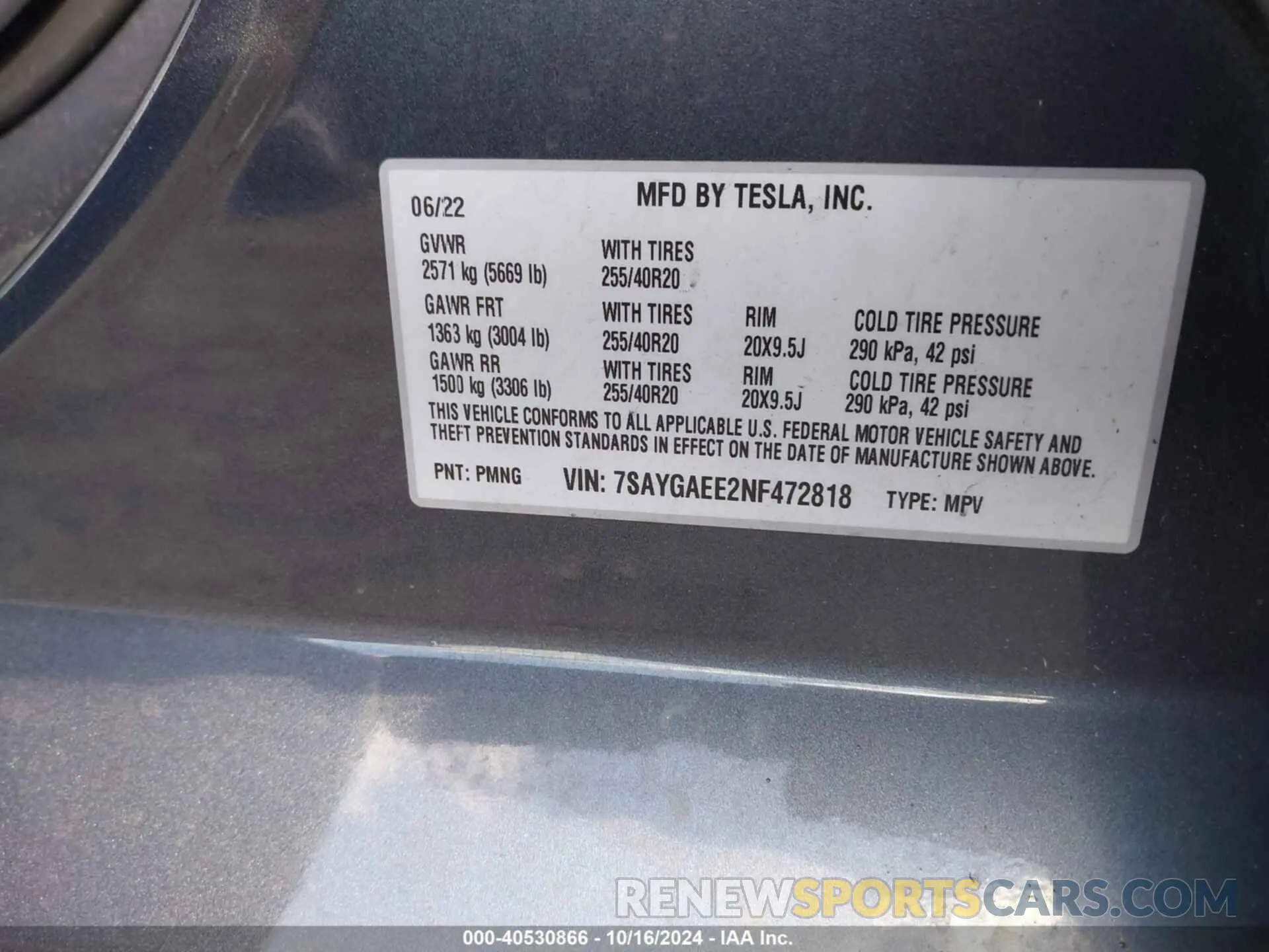 9 Photograph of a damaged car 7SAYGAEE2NF472818 TESLA MODEL Y 2022