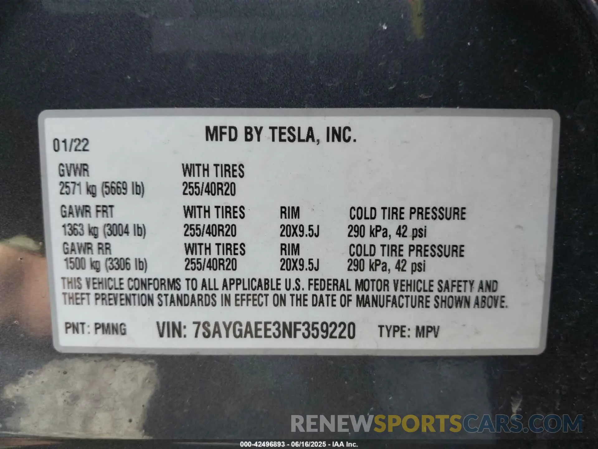9 Photograph of a damaged car 7SAYGAEE3NF359220 TESLA MODEL Y 2022