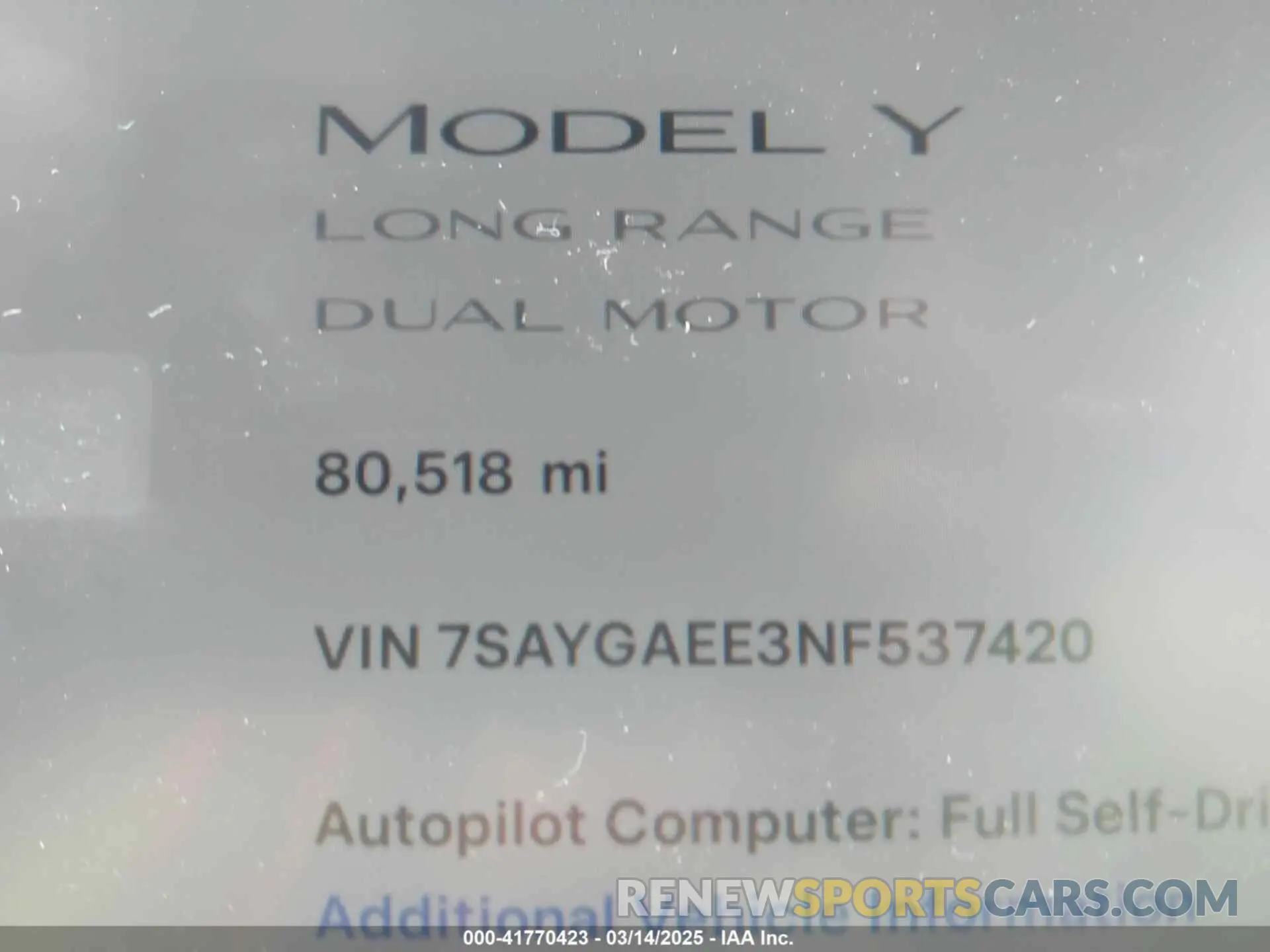 14 Photograph of a damaged car 7SAYGAEE3NF537420 TESLA MODEL Y 2022