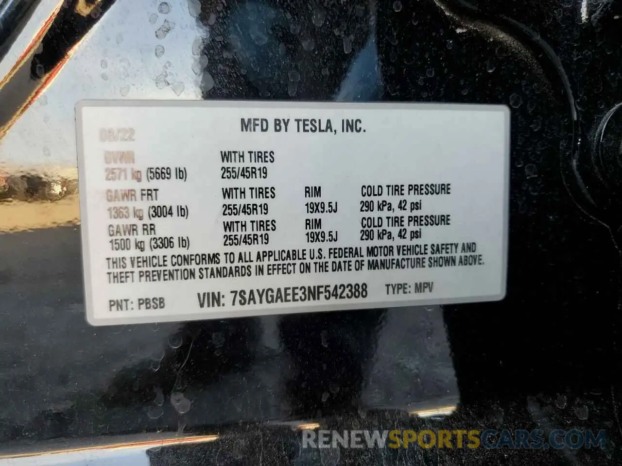 15 Фотография поврежденного автомобиля 7SAYGAEE3NF542388 TESLA MODEL Y 2022