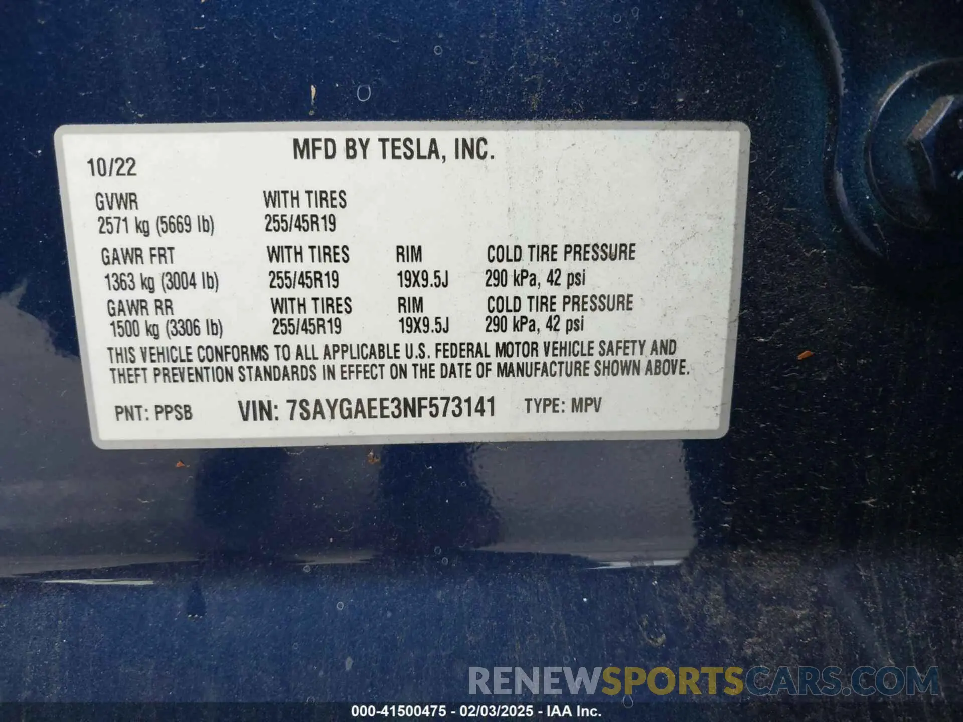 9 Фотография поврежденного автомобиля 7SAYGAEE3NF573141 TESLA MODEL Y 2022