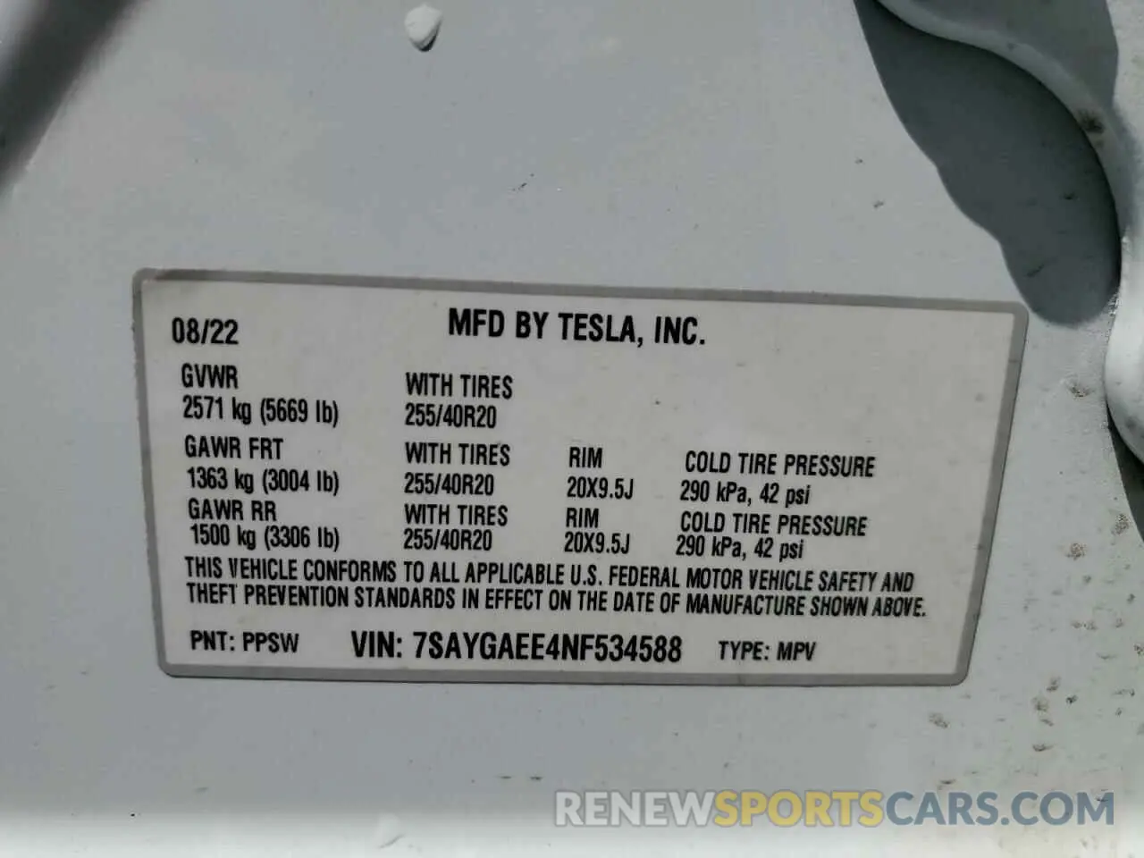 14 Photograph of a damaged car 7SAYGAEE4NF534588 TESLA MODEL Y 2022