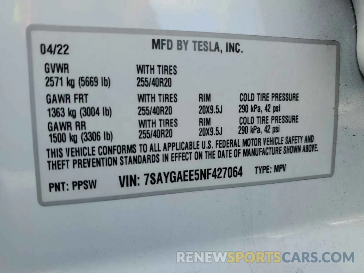 14 Photograph of a damaged car 7SAYGAEE5NF427064 TESLA MODEL Y 2022