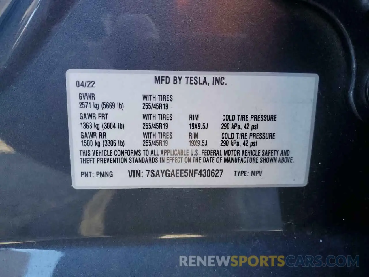 13 Photograph of a damaged car 7SAYGAEE5NF430627 TESLA MODEL Y 2022