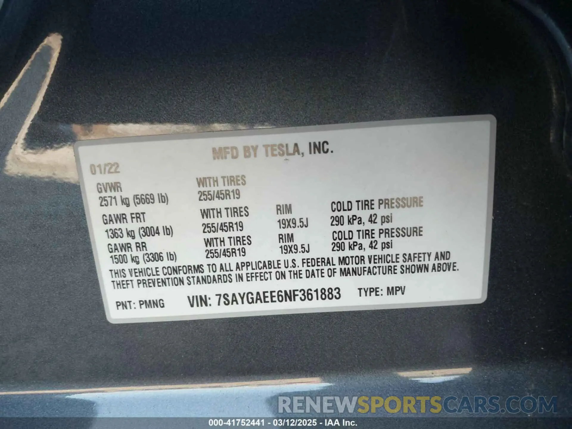 9 Фотография поврежденного автомобиля 7SAYGAEE6NF361883 TESLA MODEL Y 2022
