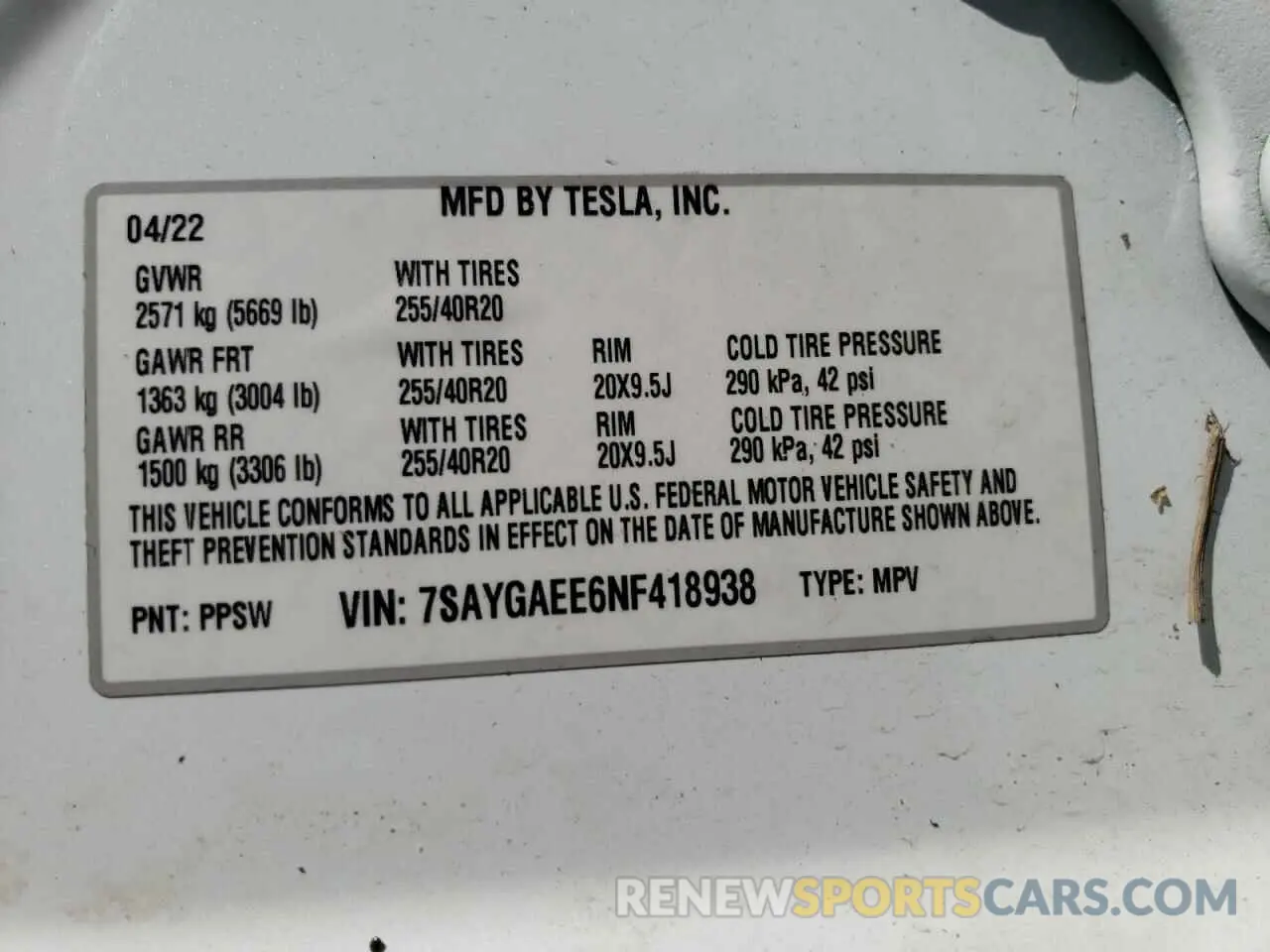 12 Photograph of a damaged car 7SAYGAEE6NF418938 TESLA MODEL Y 2022