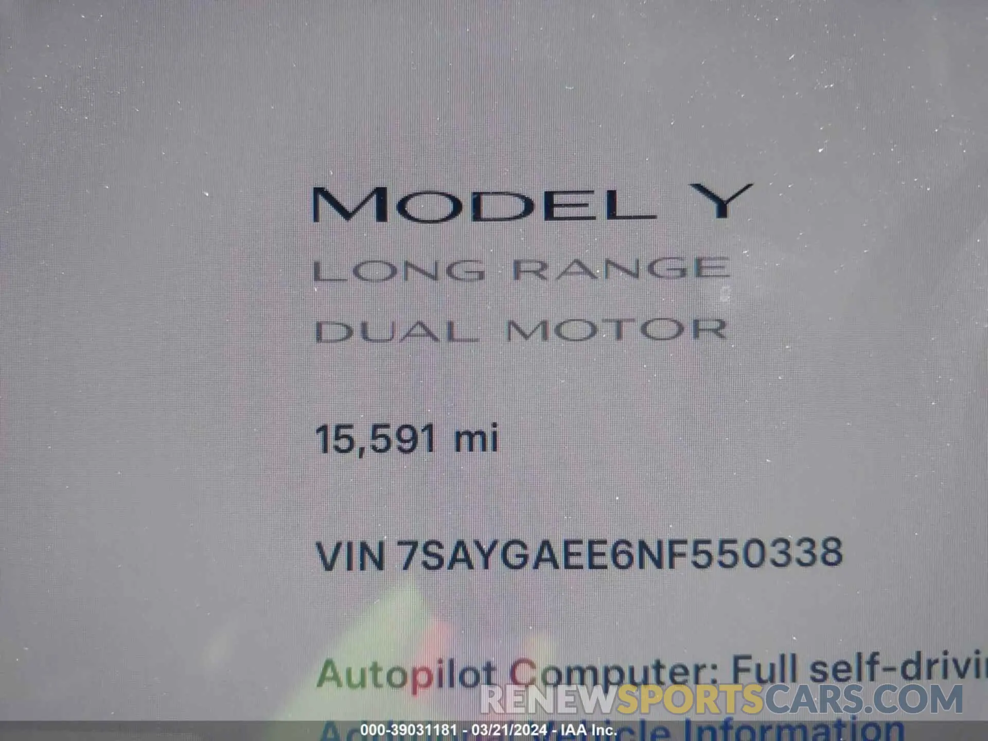 7 Фотография поврежденного автомобиля 7SAYGAEE6NF550338 TESLA MODEL Y 2022