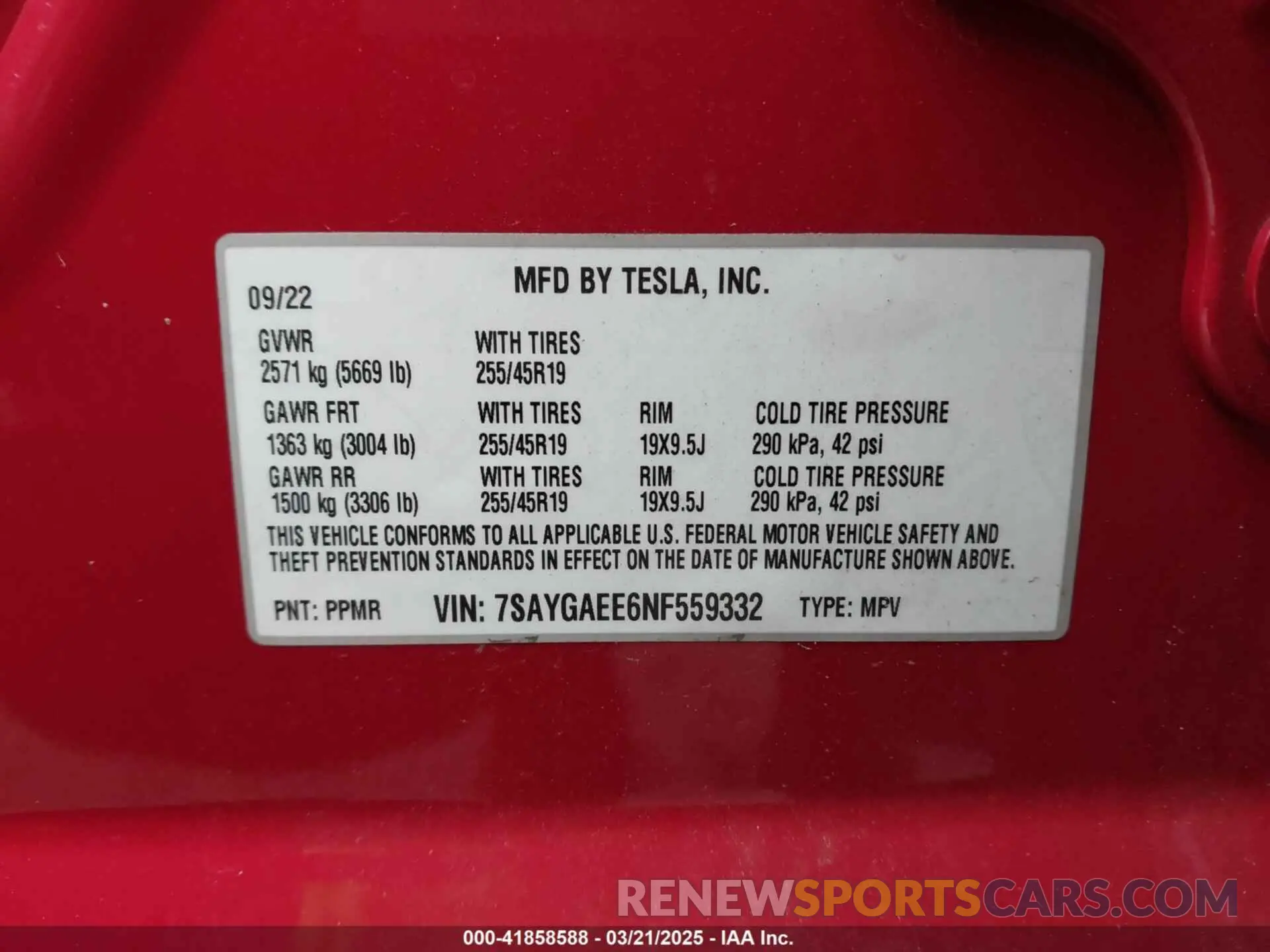 9 Photograph of a damaged car 7SAYGAEE6NF559332 TESLA MODEL Y 2022