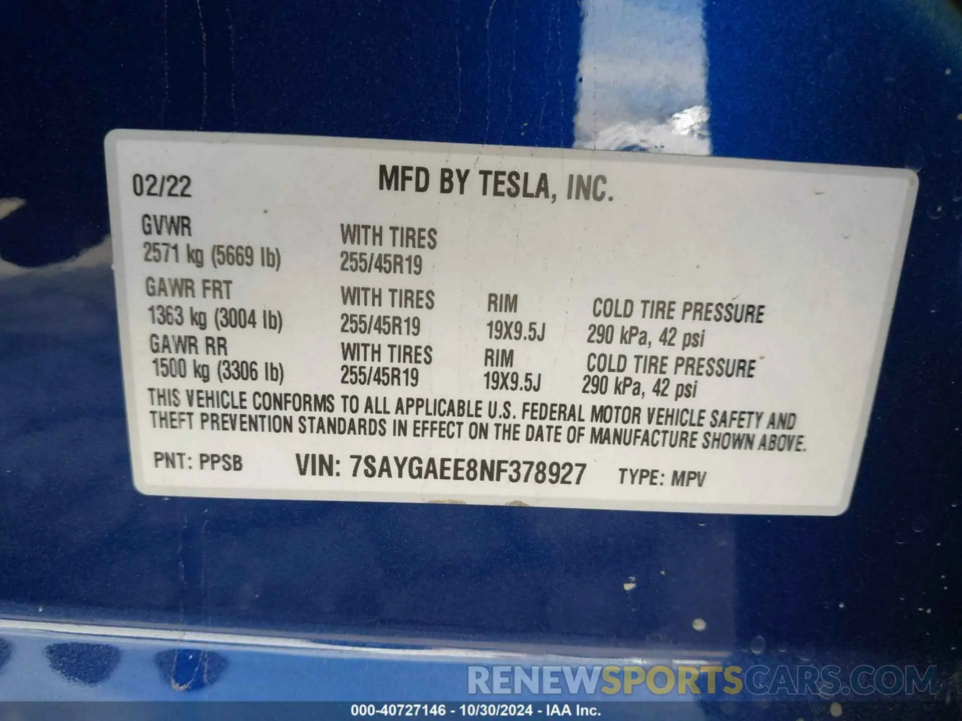 9 Photograph of a damaged car 7SAYGAEE8NF378927 TESLA MODEL Y 2022