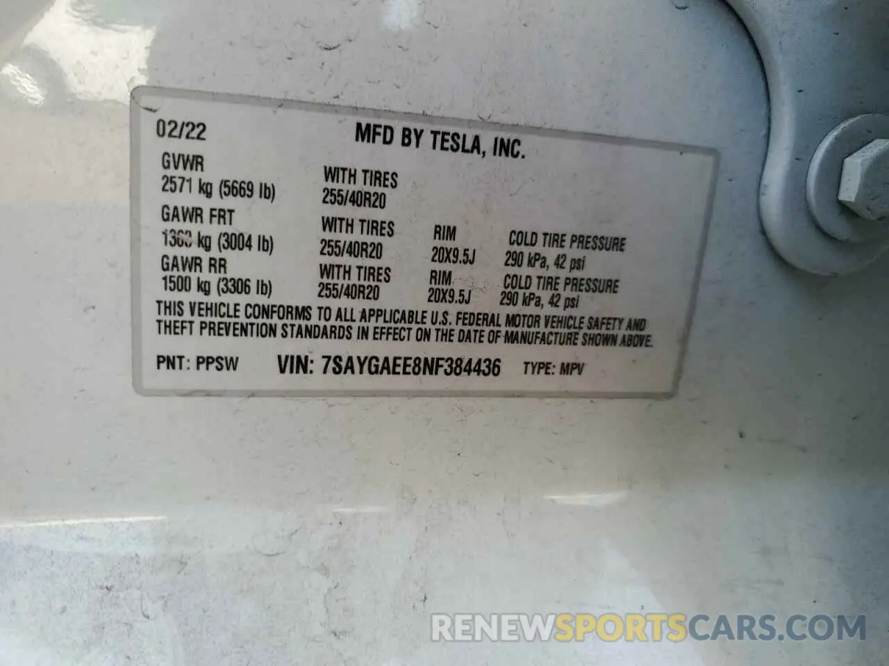 14 Фотография поврежденного автомобиля 7SAYGAEE8NF384436 TESLA MODEL Y 2022