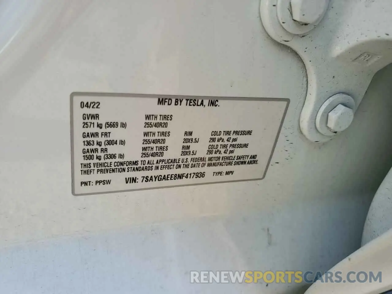 12 Фотография поврежденного автомобиля 7SAYGAEE8NF417936 TESLA MODEL Y 2022