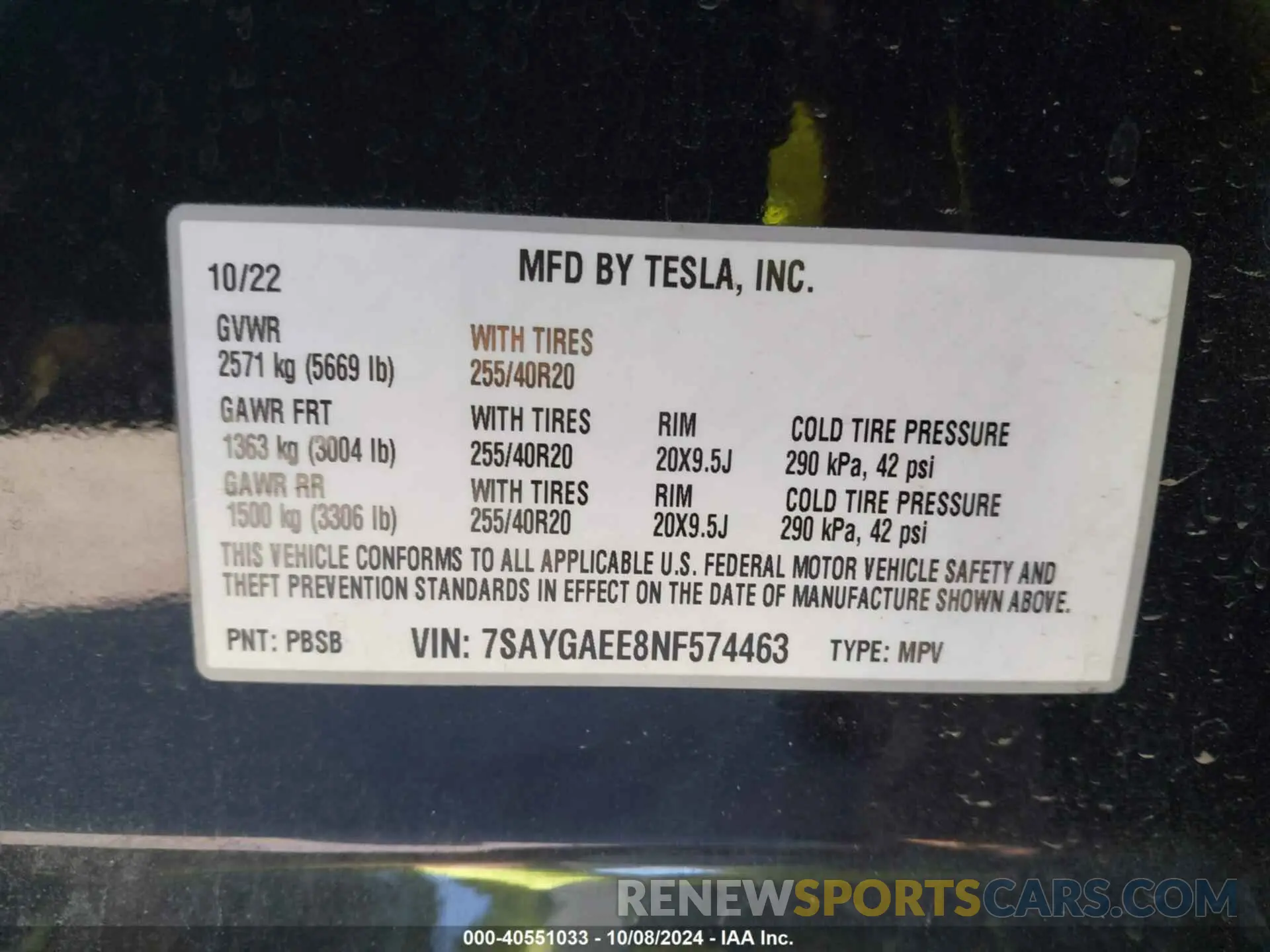 9 Фотография поврежденного автомобиля 7SAYGAEE8NF574463 TESLA MODEL Y 2022