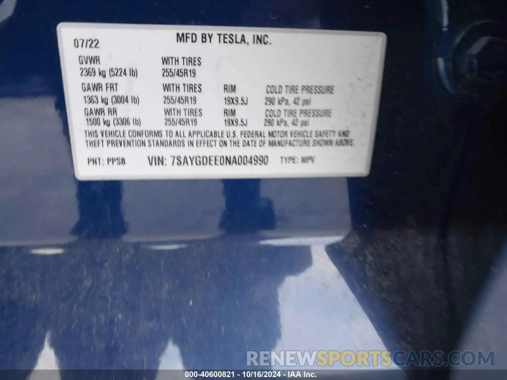 9 Фотография поврежденного автомобиля 7SAYGDEE0NA004990 TESLA MODEL Y 2022