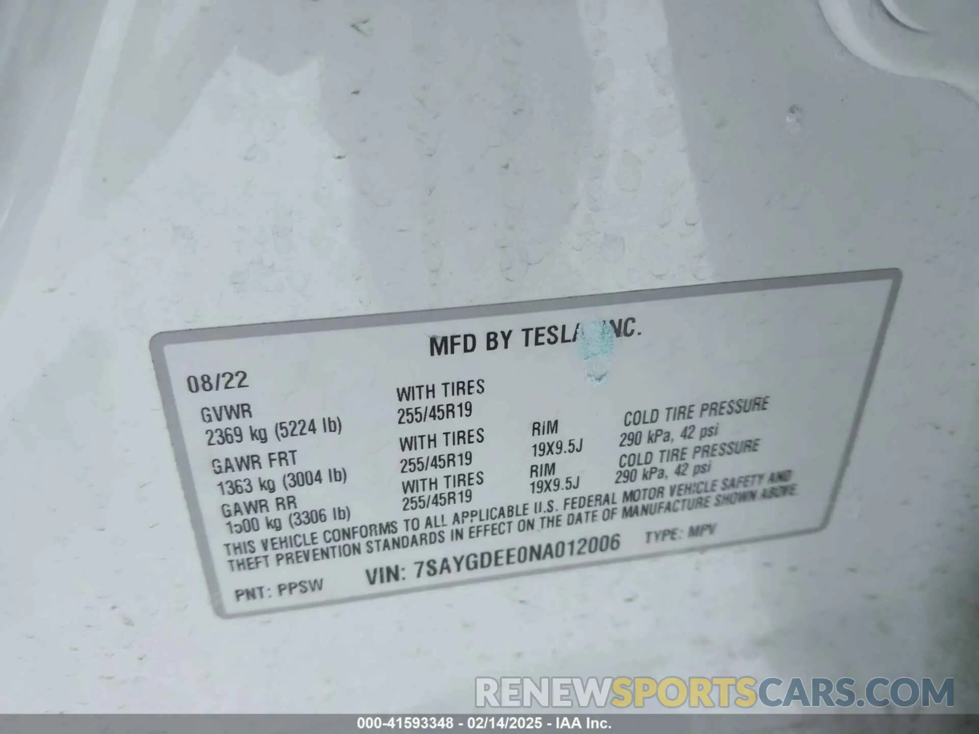 9 Фотография поврежденного автомобиля 7SAYGDEE0NA012006 TESLA MODEL Y 2022