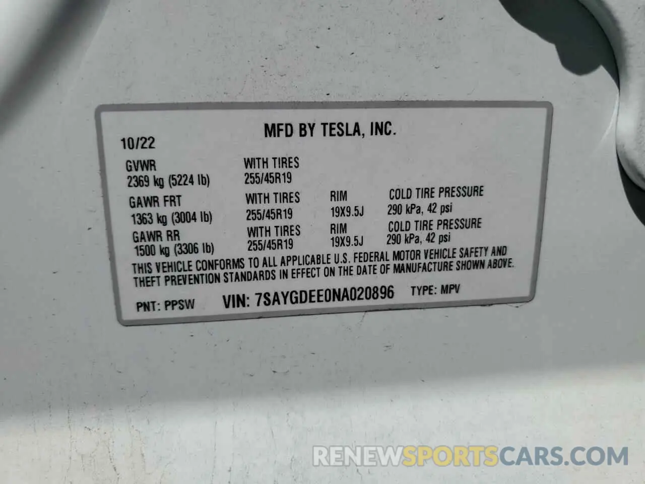 14 Photograph of a damaged car 7SAYGDEE0NA020896 TESLA MODEL Y 2022