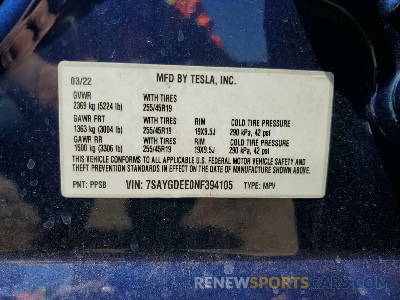 13 Фотография поврежденного автомобиля 7SAYGDEE0NF394105 TESLA MODEL Y 2022