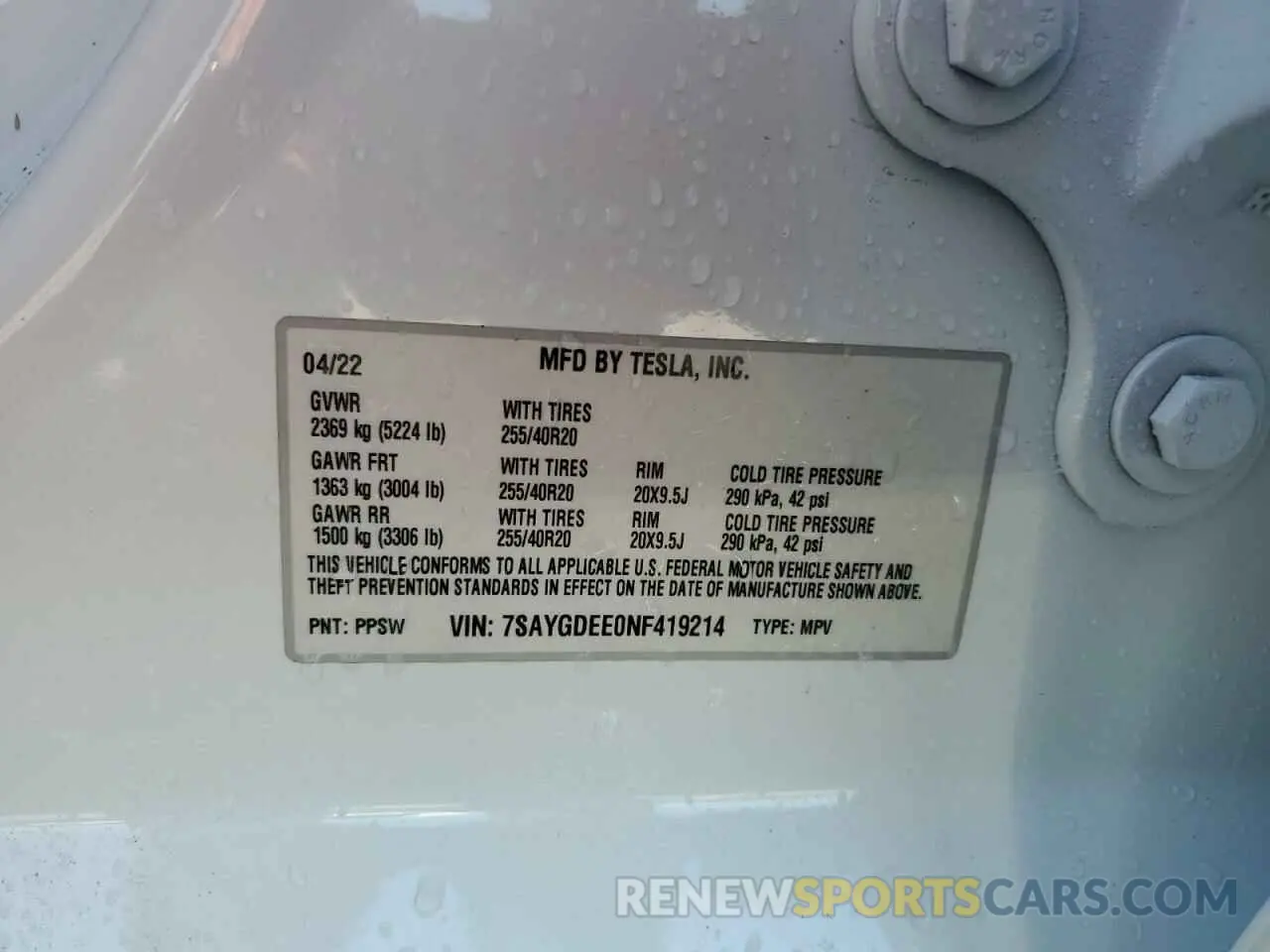 12 Фотография поврежденного автомобиля 7SAYGDEE0NF419214 TESLA MODEL Y 2022