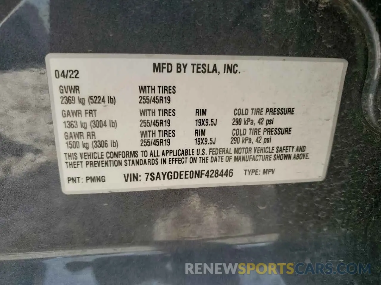 12 Фотография поврежденного автомобиля 7SAYGDEE0NF428446 TESLA MODEL Y 2022