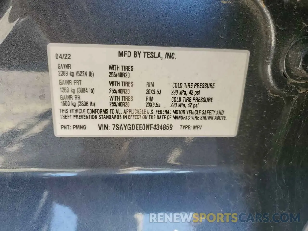 13 Photograph of a damaged car 7SAYGDEE0NF434859 TESLA MODEL Y 2022