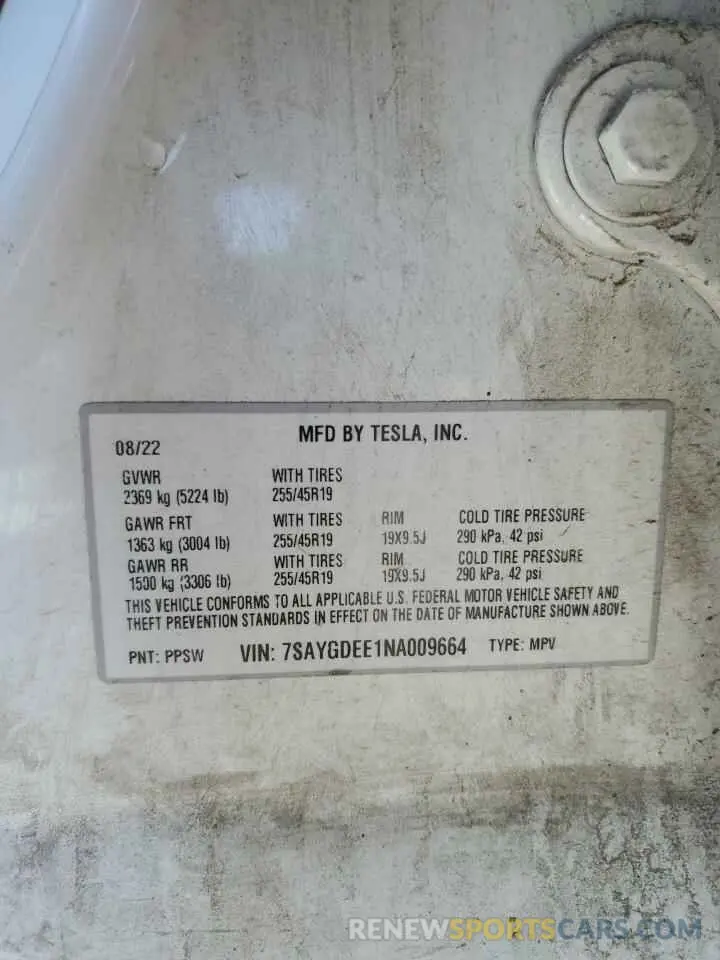 13 Фотография поврежденного автомобиля 7SAYGDEE1NA009664 TESLA MODEL Y 2022