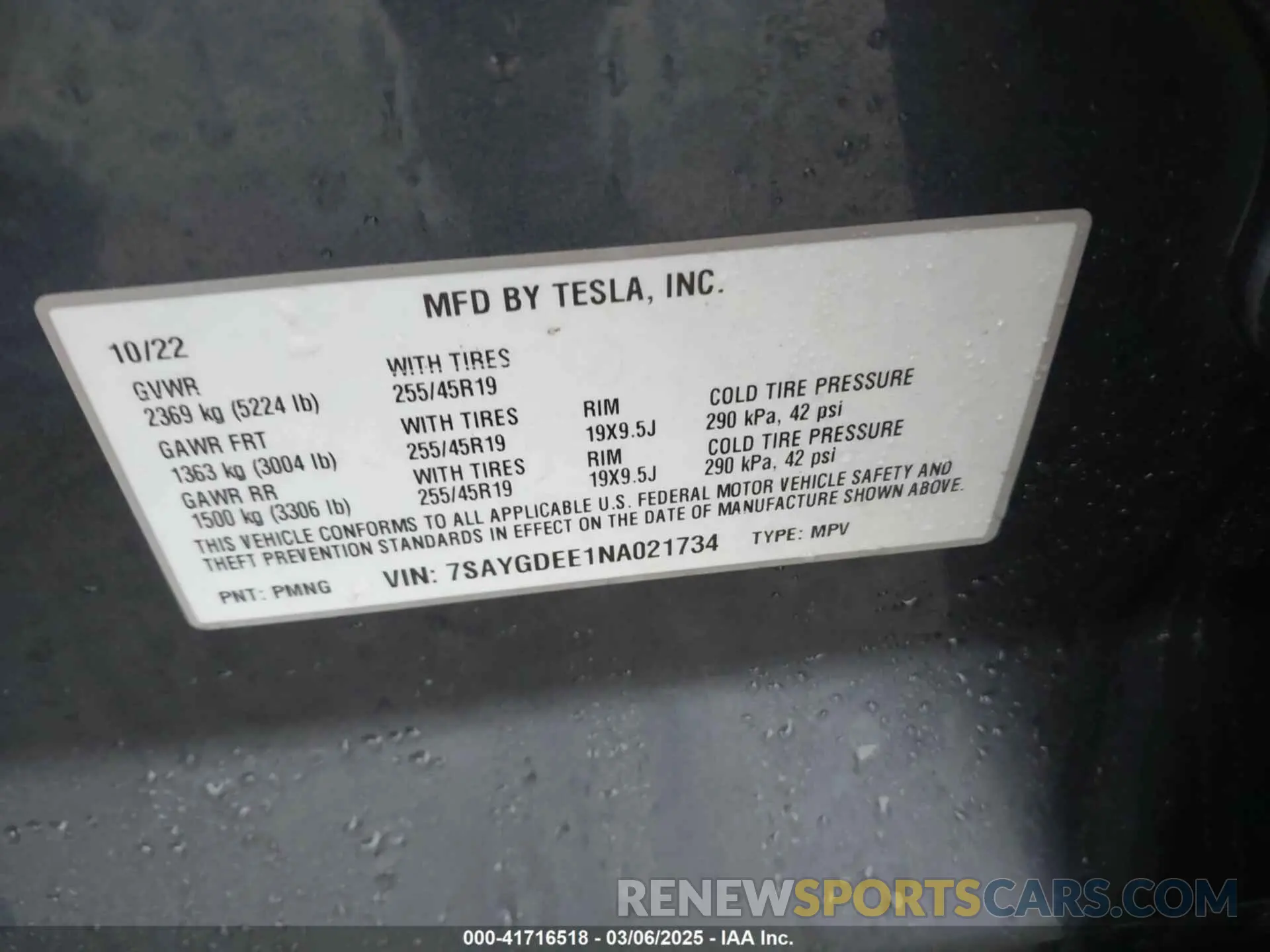 9 Фотография поврежденного автомобиля 7SAYGDEE1NA021734 TESLA MODEL Y 2022