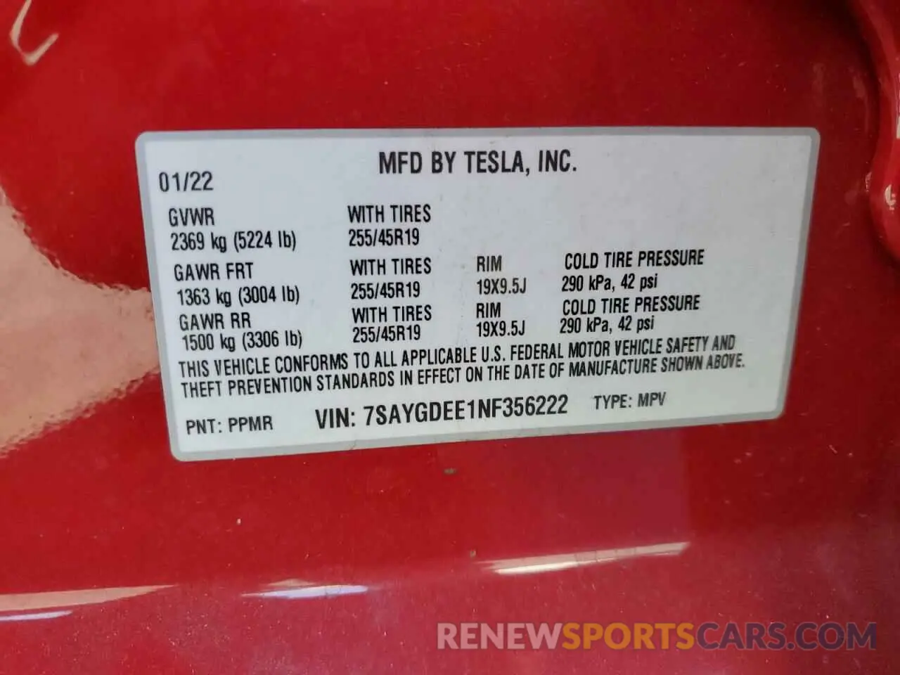 13 Фотография поврежденного автомобиля 7SAYGDEE1NF356222 TESLA MODEL Y 2022