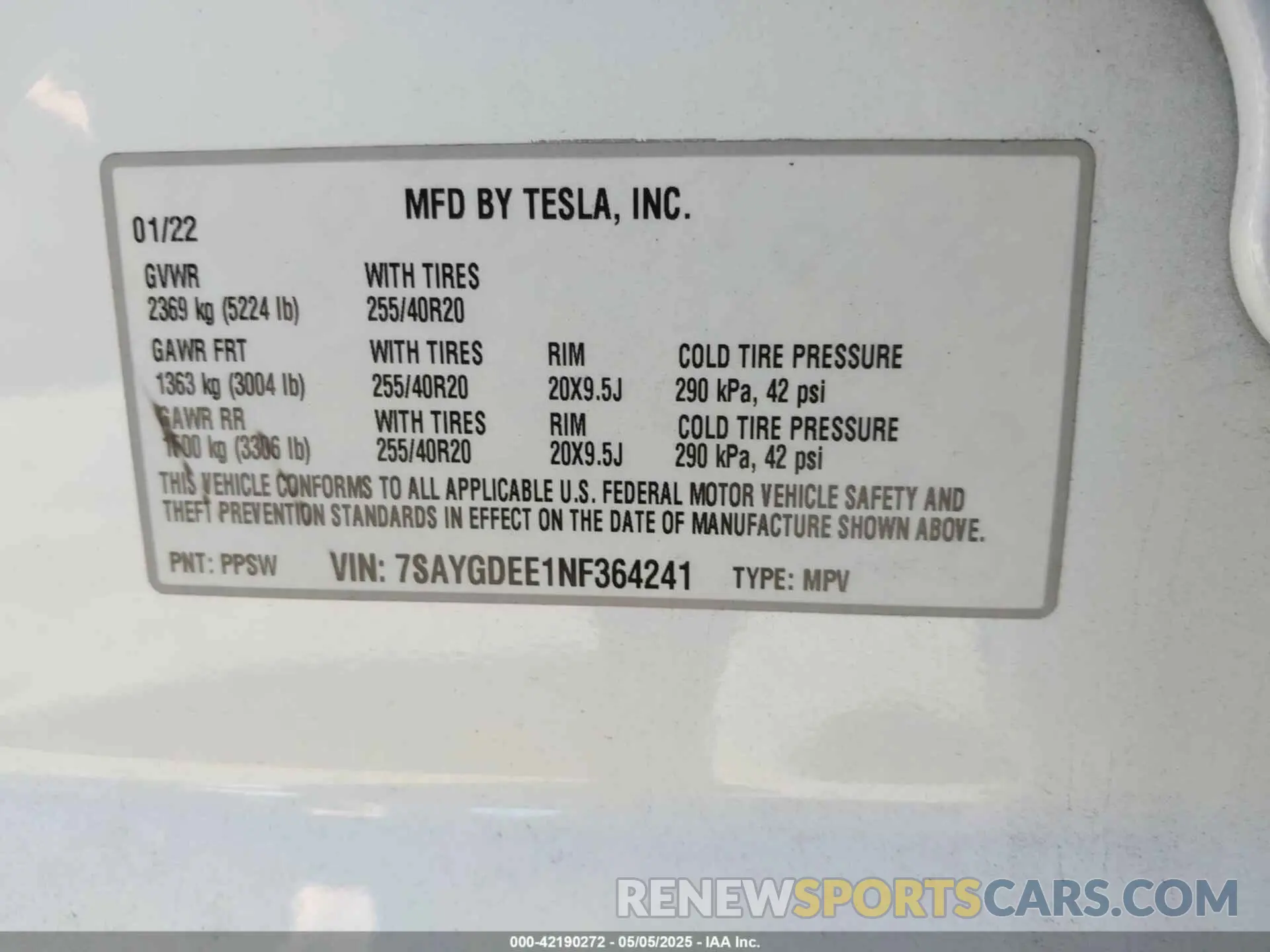 9 Фотография поврежденного автомобиля 7SAYGDEE1NF364241 TESLA MODEL Y 2022