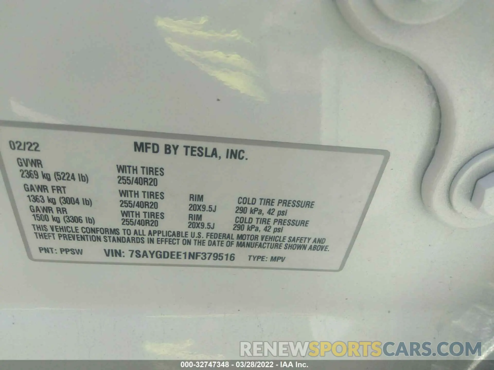 9 Фотография поврежденного автомобиля 7SAYGDEE1NF379516 TESLA MODEL Y 2022